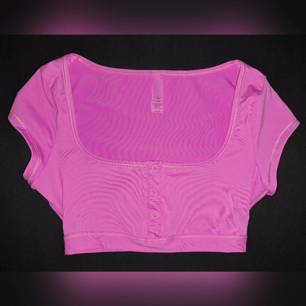 ❤️SKIMS Cropped T-shirt Top Mid Waist Bottoms Bikini Swimsuit Pink NEON ORCHID S